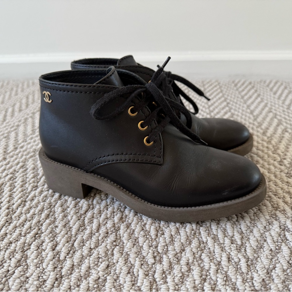 Chanel Black Leather Ankle Boots